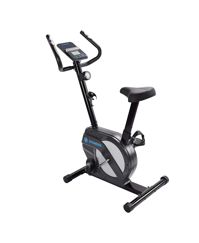 Stamina Products 15-1308 Upright Adjustable Magnetic Lcd Stationary Exercise Bike With Pulse Sensors And 3 Levels Of Guided Online Workouts, Black