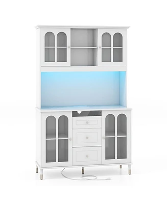 Kitchen Pantry Storage Cabinet Freestanding Buffet Cabinet with Led Lights