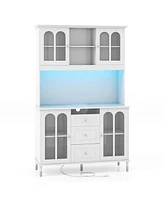 Kitchen Pantry Storage Cabinet Freestanding Buffet Cabinet with Led Lights