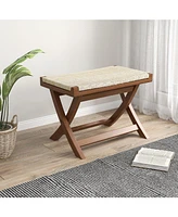 Folding Natural Rattan Ottoman with Hand-woven Seat