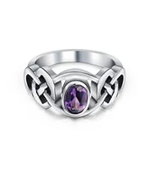 Bling Jewelry Celtic Purple Amethyst Trinity Love Knot Triquetra Infinity Band Ring Oxidized .925 Sterling Silver