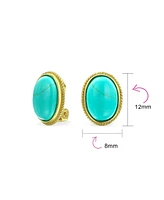 Bling Jewelry 7CT Oval Cabochon Natural Jade Lapis Lazuli Onyx Turquoise 14K Gold Plated Sterling Silver Clip-On Earrings