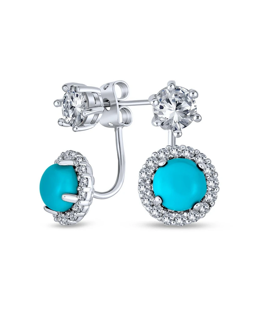 Bling Jewelry Simulated Pearl Turquoise Cz Earring Jacket Studs Silver Plated Halo Design