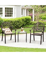 Gymax Pieces Cast Aluminum Chairs Set of 2 Stackable Patio Dining Chairs w/ Armrests