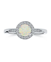 Bling Jewelry Petite Dainty Cz Halo Circle 1CT Round Solitaire Created White Opal Promise Ring With Side Stone Accent Ring .925 Sterling Silver