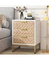 Tribesigns Nightstand Set of 2, Modern 3 Drawers Bedside Table with Unique Zig Zag Design