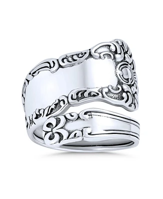 Bling Jewelry Boho Bypass Spoon Band Silver Ring for Men Oxidized Sterling Adjustable