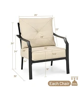 Gymax 2 Pcs Patio Dining Chairs Set with Padded Cushions Armrest Steel Frame