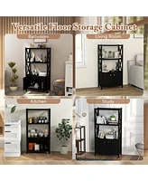 Bathroom Storage Cabinet with Open Shelves and Double Doors