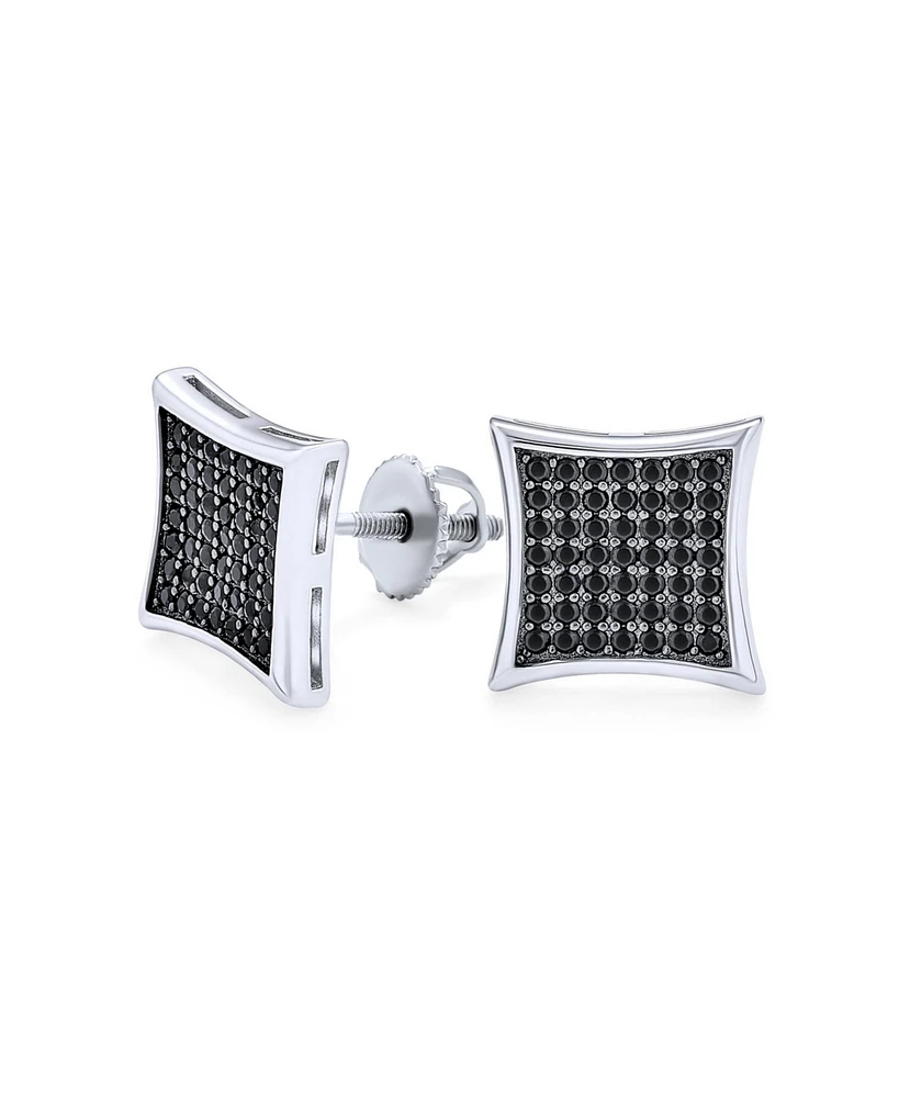 Bling Jewelry Black Square Kite Shaped Cz Micro Pave Cubic Zirconia Stud Earrings .925 Silver Screw back 7-12MM