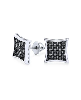 Bling Jewelry Black Square Kite Shaped Cz Micro Pave Cubic Zirconia Stud Earrings .925 Silver Screw back 7-12MM