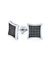 Bling Jewelry Black Square Kite Shaped Cz Micro Pave Cubic Zirconia Stud Earrings .925 Silver Screw back 7-12MM