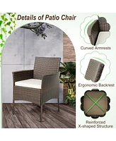 Gymax Patio Dining Chairs Set of 4 Outdoor Pe Wicker Chairs w/ Removable Cushions Brown & Off White