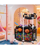 Yescom Extra Large Mesh Pool Storage Bin Noodles Holder Toys Organizer,Rolling 6 Wheels,Double Decker Cart