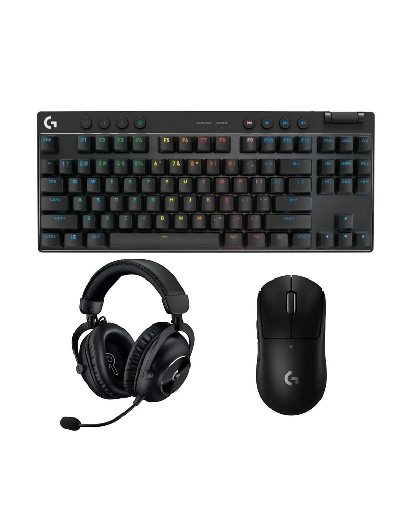 Logitech G Pro X Tkl Clicky Gaming Keyboard + G Pro X Superlight 2 Gaming Mouse + Pro X 2 Lightspeed Gaming Headset, Black