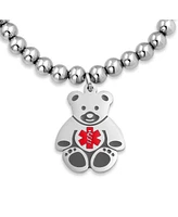 Bling Jewelry Medical Id Bracelet with Teddy Bear Charm and Silver Tone Beads