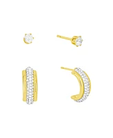 and Now This Clear Crystal Hoop Cubic Zirconia Stud Earrings Set