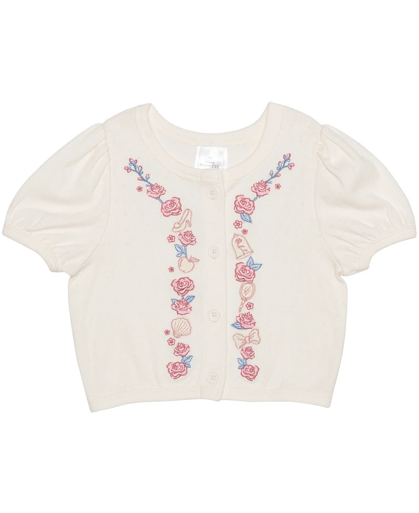 Disney Toddler and Little Girls Princess Roses Short Sleeve Sweater
