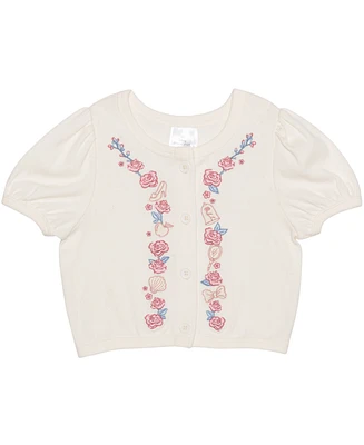 Disney Toddler and Little Girls Princess Roses Short Sleeve Sweater