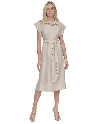 Dkny Women's Spread-Collar Button-Front Tie-Waist Dress