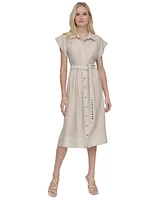 Dkny Women's Spread-Collar Button-Front Tie-Waist Dress