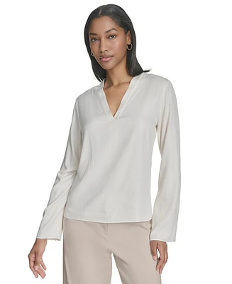 Halston Women's Banded V-Neck Long-Sleeve Blouse