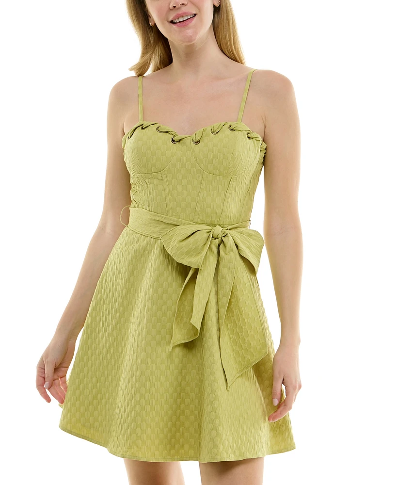 Bcx Juniors' Whipstitched Corset Fit & Flare Dress
