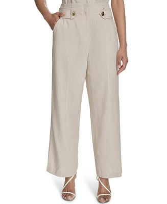 Halston Women's Mid-Rise Straight-Leg Tab-Waist Pants