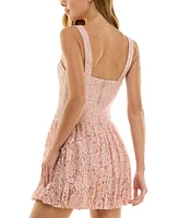 Seni & Cade Juniors' Embellished Lace Bubble-Hem Dress