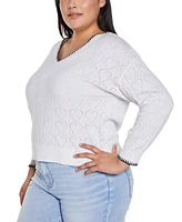 Belldini Plus Heart Pointelle Pullover Sweater