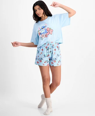 Disney Juniors' Stitch Floral-Print Shorts