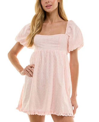 City Studios Juniors' Cotton Eyelet Babydoll Dress