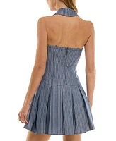 City Studios Juniors' Pinstripe Halter Pleated Mini Dress