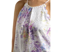 Bcx Juniors' Scalloped Floral Eyelet Halter Top