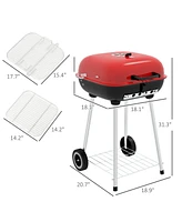 Outsunny Portable Charcoal Grill with Wheels Bottom Shelf for Picnic,