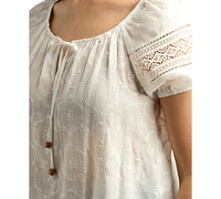 Bcx Juniors' Embroidered Gauze Eyelet Peasant Top