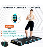 Ksports 3-in-1 Folding Electric Treadmill, Home Gym Cardio Strength Training Workout Set with Ab Mat, Sit Up Strap, Desk and Manual Incline