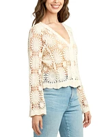 Bcx Juniors' Crochet V-Neck Flare-Sleeve Cardigan
