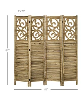 Homcom 5.5' 4 Panel Room Divider, Double Hinged Privacy Screens,