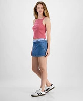 Madden Girl Juniors' Contrast-Waist Denim Skirt