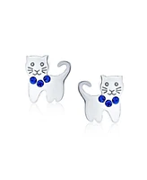 Bling Jewelry Mini Petite Blue Pink Crystal Cat Stud Earrings Sterling Silver