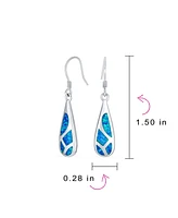 Bling Jewelry Boho Long Linear Iridescent Rainbow White Created Opal Teardrop Bar Shaped Dangle Earrings Rose Gold .925 Sterling Silver