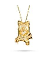 Bling Jewelry Best Friend Dog Pendant Necklace Pink Bow Yorkshire Terrier Shih Tzu Gold Plated