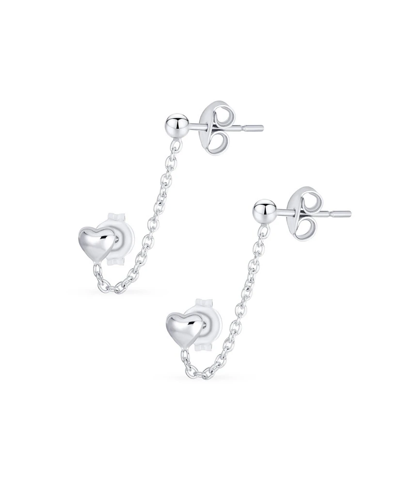 Bling Jewelry Love Double Pierced Mini Heart Ear Cuff Cartilage Chain & Ball Stud Earrings Silver