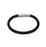 Bling Jewelry Black Woven Leather Cuff Bracelet with Stainless Barrel Clasp