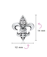 Bling Jewelry Unisex Fleur De Lis Stud Earrings in Oxidized Sterling Silver for Men