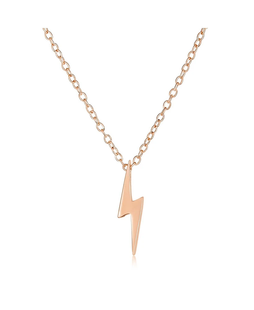 Bling Jewelry Minimalist Geometric Lightning Bolt Pendant Necklace with Cz in Gold Plated Silver