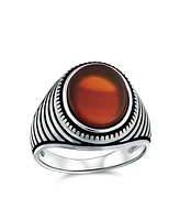 Bling Jewelry Retro Grooved Silver Ring with Black Onyx Square Signet Sterling Silver Band