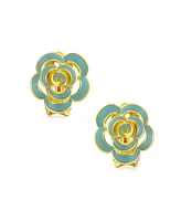 Bling Jewelry Fashion Enamel 3D Blue Rose Flower Clip-On Earrings