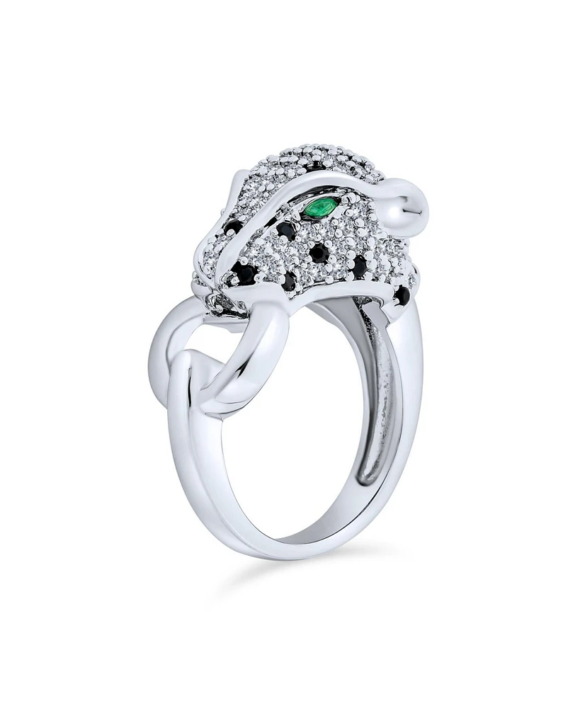 Bling Jewelry Green Eye Cubic Zirconia Cocktail Statement Ring Silver-Plated Panther Design